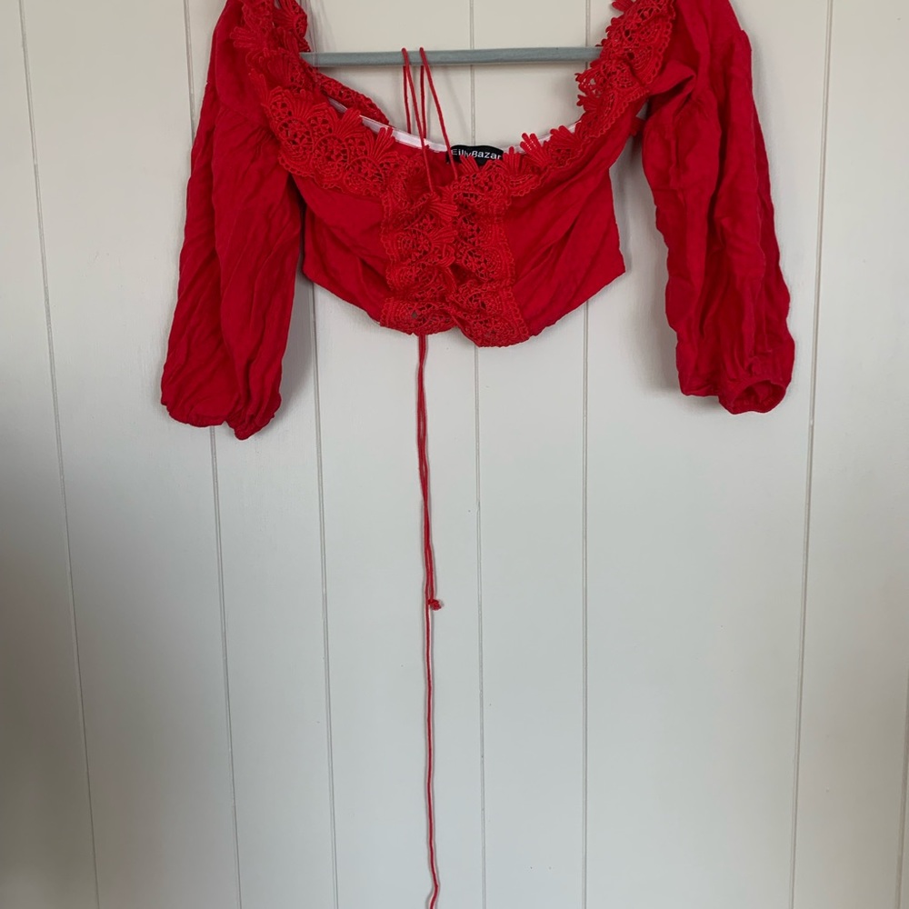 Country style crop top ties in the front